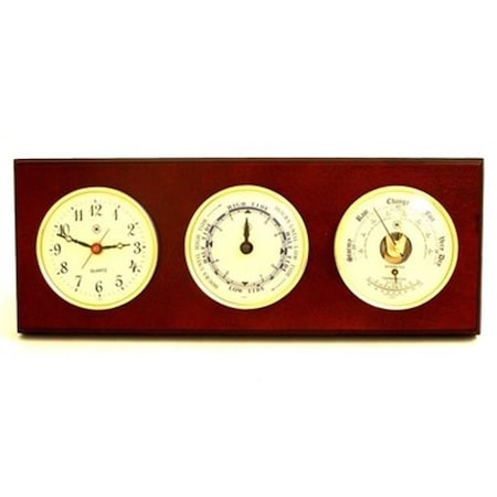 Bey Berk International Bey-Berk International WS218 Brass Quartz Tide Clock & Barometer with Thermometer - Mahogany WS218